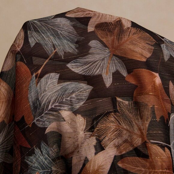 Multicolor Casual Women's Leaf Print Button Front Long Sleeve Shirt - Picture 6 of 6